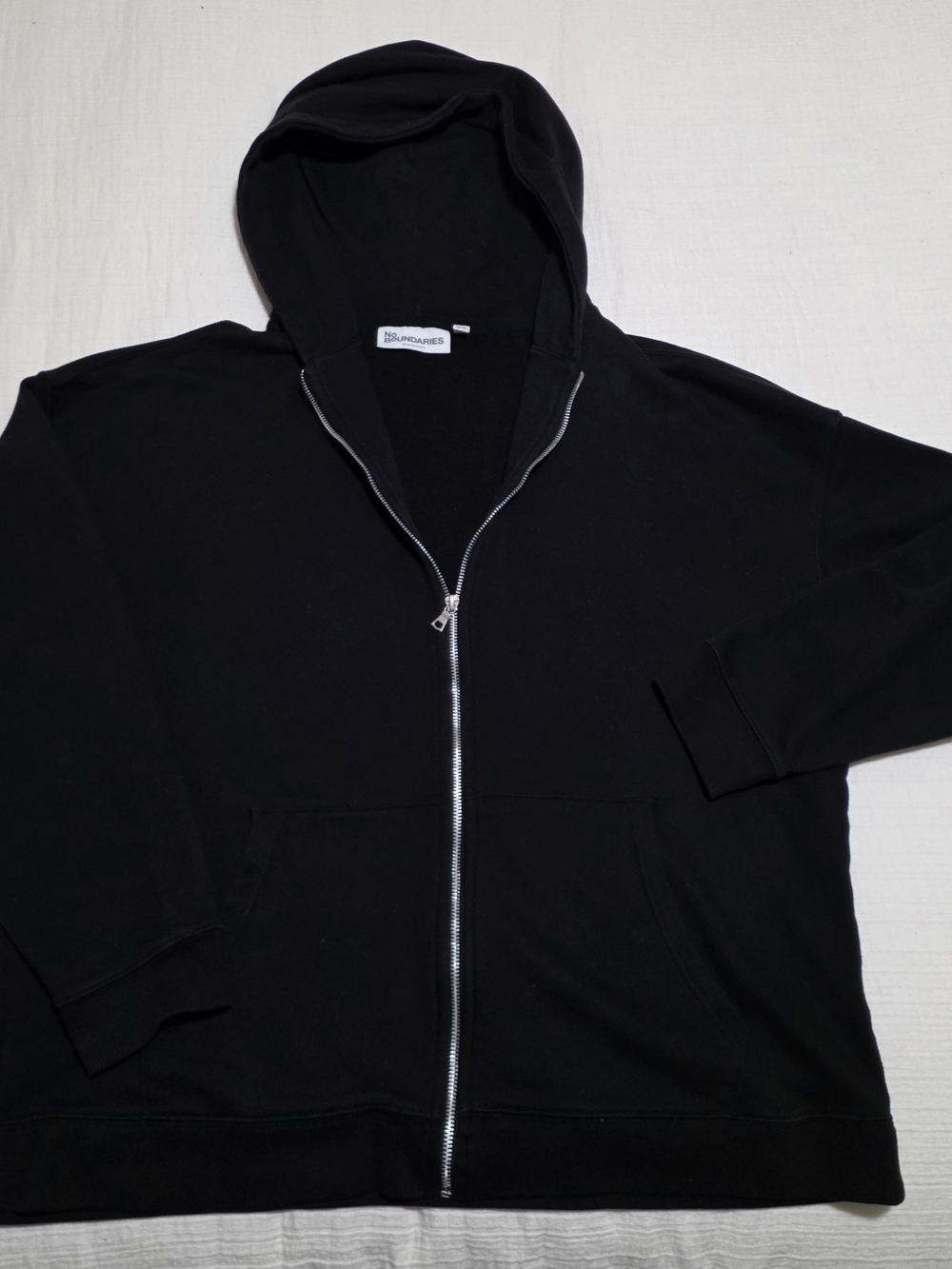 No Boundaries Black Zip-Up Hoodie with Silver Zipper
